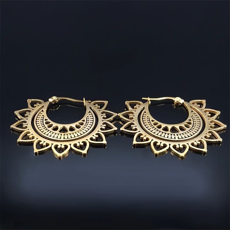 Women's Boho-Chic Golden Lotus Mandala Hoop Earrings